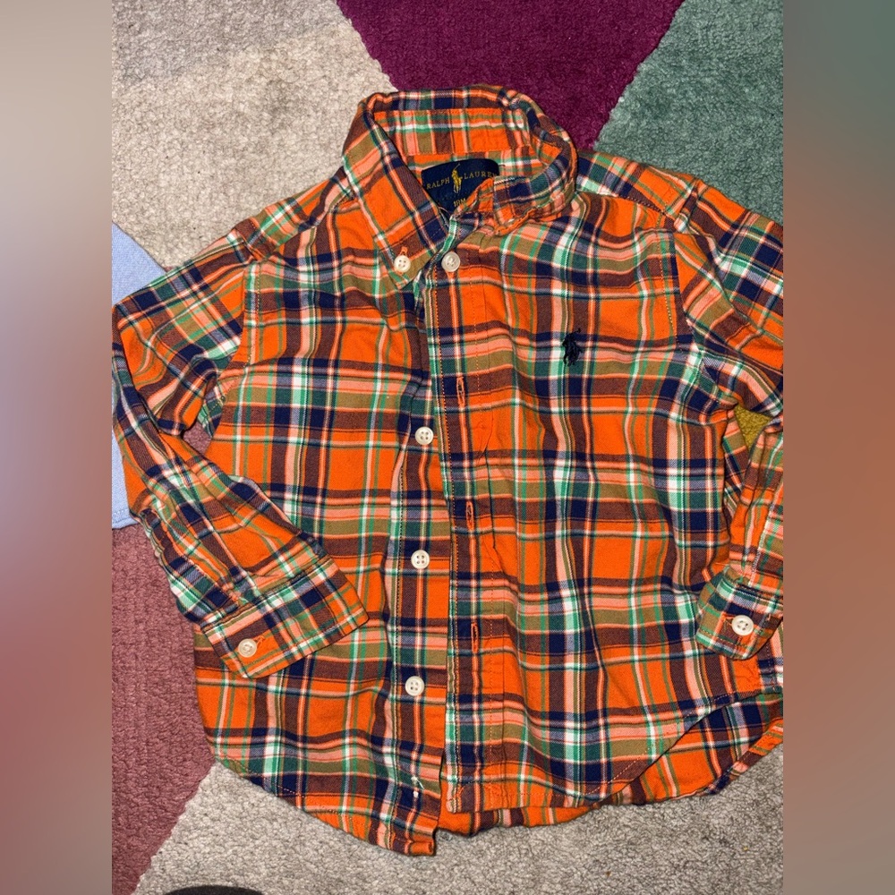 18 month Polo by Ralph Lauren Orange Plaid Button-Down Shirt with Navy & Green
